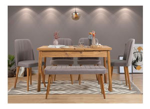 Jídelní set Senteago 2 (pro 6 osob) (borovice atlantická + šedá)