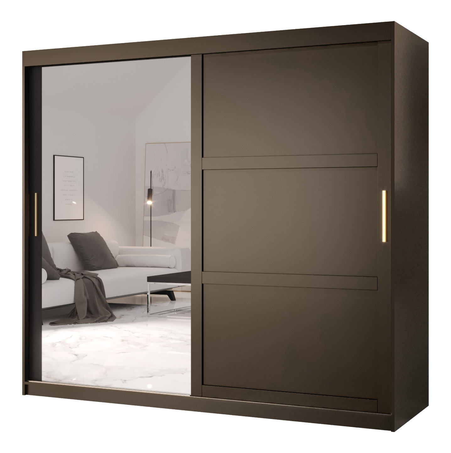 Šatní skříň Riven 2 200 (matná černá) (se zrcadlem)