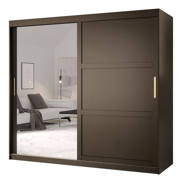 Šatní skříň Riven 2 200 (matná černá) (se zrcadlem)