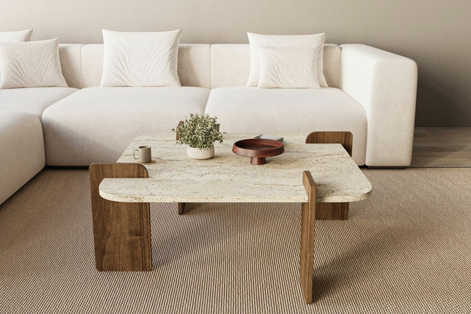 Konferenční stolek Afro (travertin + ořech)