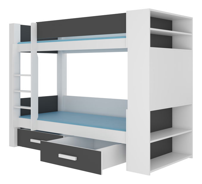 Patrová dětská postel 200x90 cm Gabriela (s roštem) (bílá + antracit)