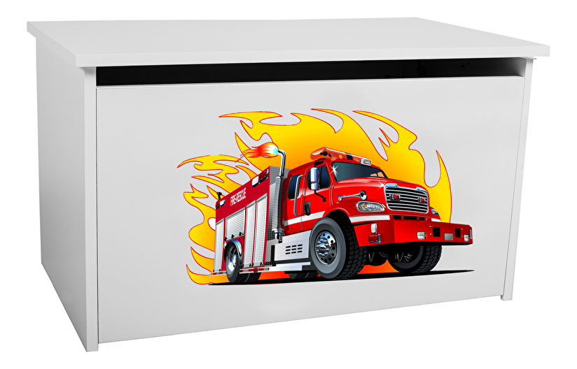 Úložný box pro děti Davina (bílá + hasičské auto )