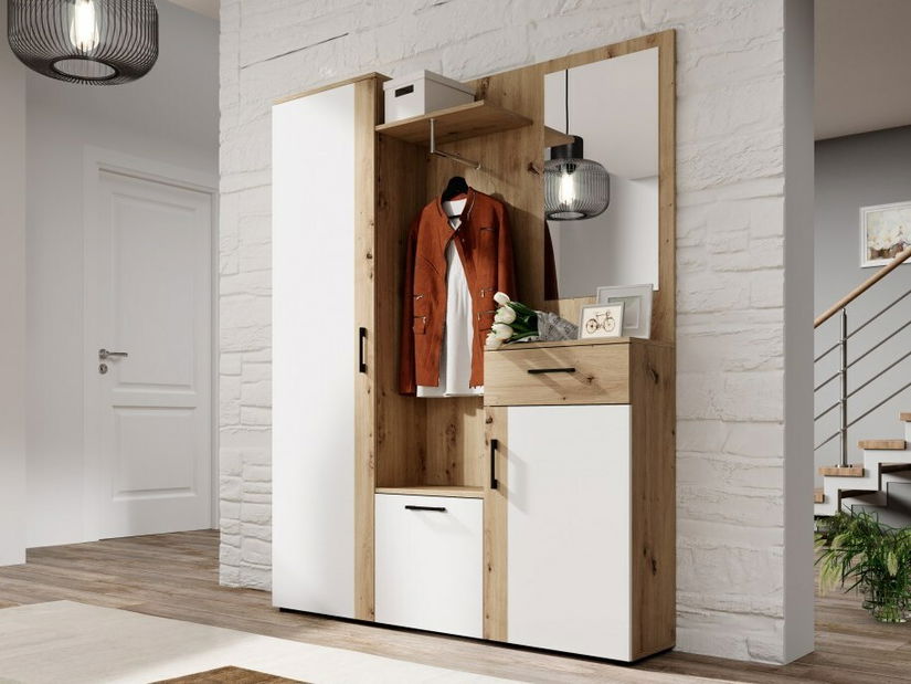 Věšáková stěna Trudy (dub artisan + bílá)