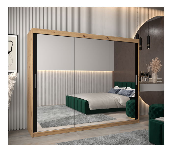 Šatní skříň 250 cm Toki 3 (Dub artisan + Černá matná)