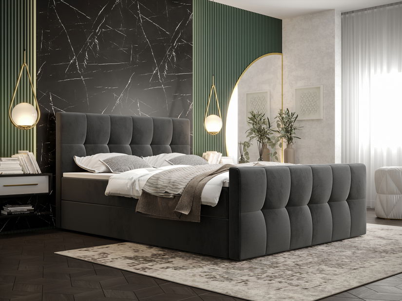 Manželská postel Boxspring 160 cm Macheta (tmavě šedá) (s matrací a úložným prostorem)