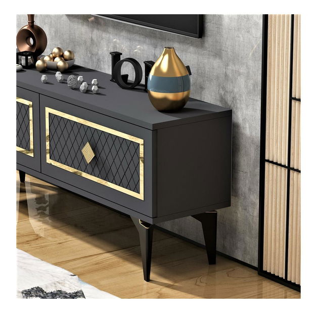 TV stolek/skříňka Mukanu (antracit + zlatá)