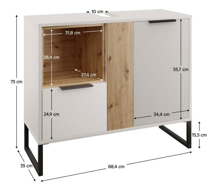 Skříňka pod umyvadlo Cubin 03 (bílá + dub artisan)