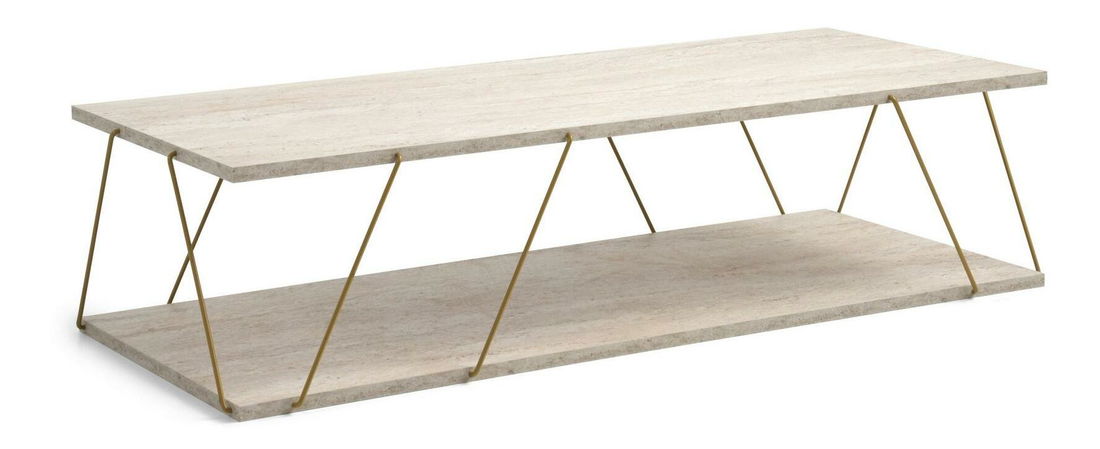 Konferenční stolek Liana (zlatá + mramor světlý)