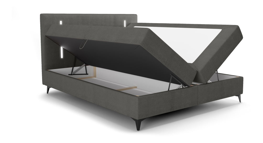 Manželská postel 160 cm Ortega Bonell (tmavě šedá) (s roštem, s úl. prostorem) (s LED osvětlením)