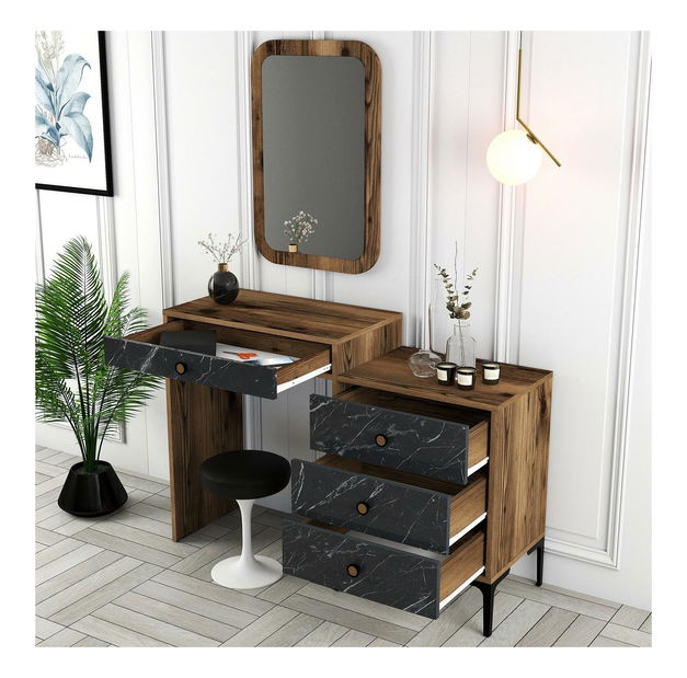 Toaletní stolek Logan 2 (ořechová + černá) (se zrcadlem)