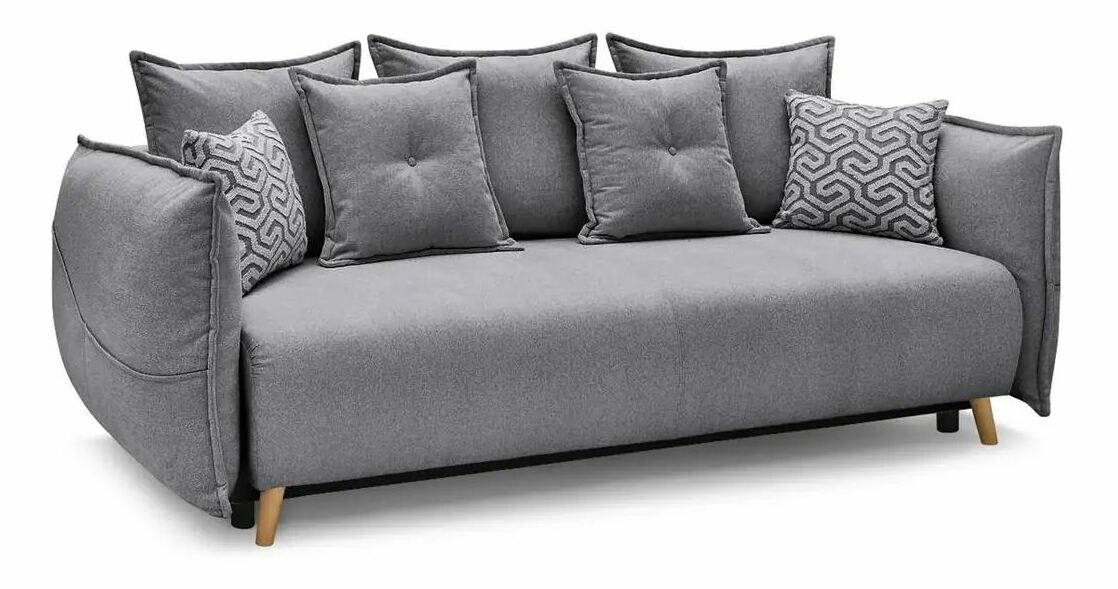 Rozkládací pohovka Puffyna (šedá) (s úl. prostorem)