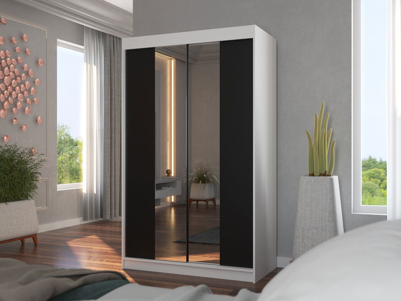 Šatní skříň Madio (bílá + černá) (se zrcadlem)