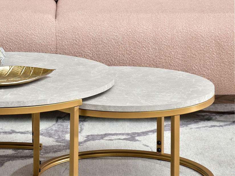 Konferenční stolek Kolja Zest Xl (šedý mramor + zlatá)