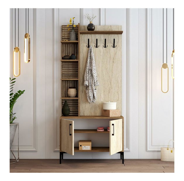 Předsíňová stěna Valery 1 (ořech + travertin)