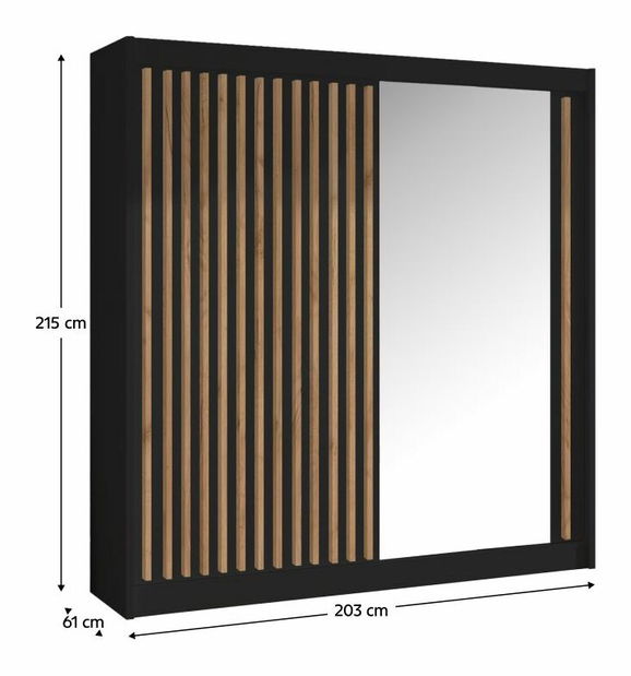 Šatní skříň LADLER (černá + dub CRAST)