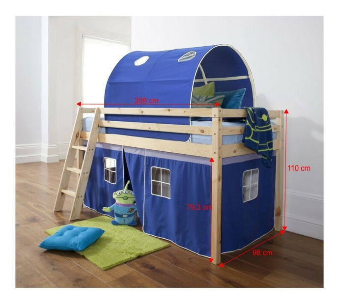 Patrová postel 90 cm Indigo (modrá) (s roštem)