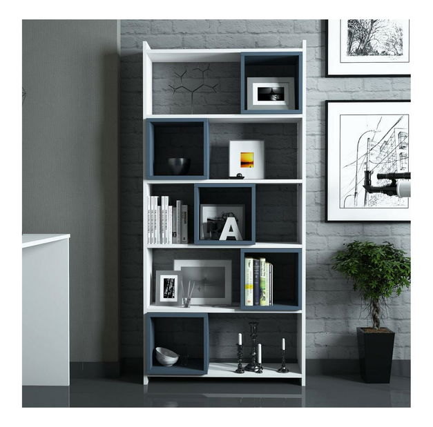 PC stolek s regálem Blanchet (bílá + modrá)