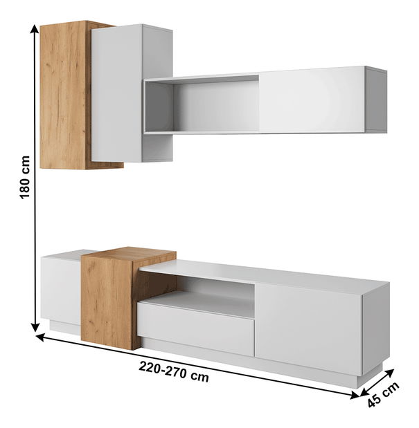 Obývací stěna Trelop (bílá + dub craft zlatý)