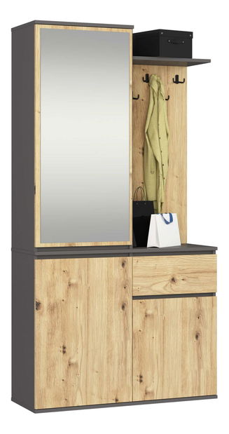 Předsíňová sestava Enteruno (šedý grafit + dub artisan) (se zrcadlem)