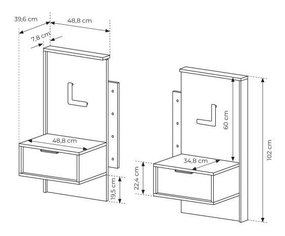 Set 2 ks nočních stolků Milty (dub baltic + černá)