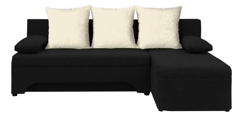 Rohová sedačka Saline černá + krémové polštáře (1 úložný prostor, pěna)