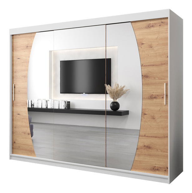 Šatní skříň 250 cm Eclipse (bílá matná + dub artisan)