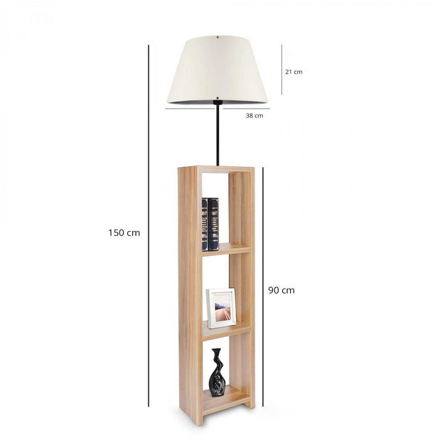 Stojanová lampa s policemi Astaresta 8 (krémová + světlé dřevo)