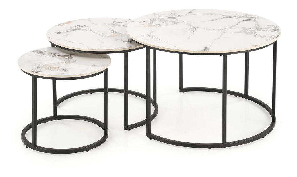 Set 3 ks. konferenčních stolků Golda (bílý mramor + černá)