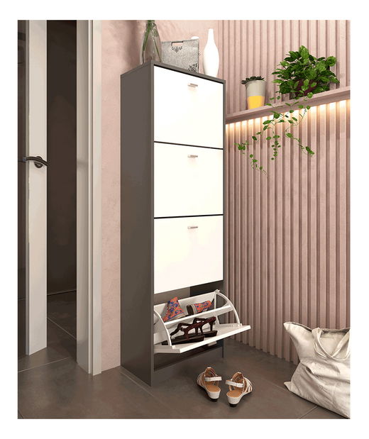 Botník (skříňka na boty) Verity Typ 3 (grafit + bílá)