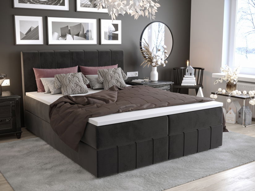 Manželská postel Boxspring 140 cm Barack Comfort (černá) (s matrací a úložným prostorem)