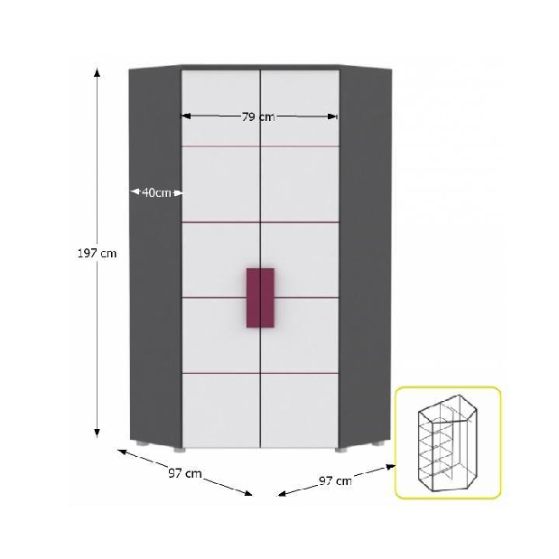 Rohová šatní skříň Libro Typ 89 LBLS89