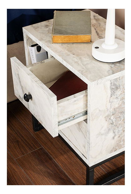 Noční stolek Glimarolla (mramor + černá)