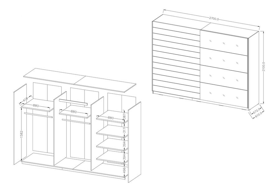 Šatní skříň Afrodita Typ 69 (bílý popol)