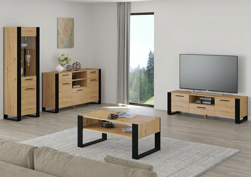 Vitrína Nulakka E (dub artisan + matná černá)