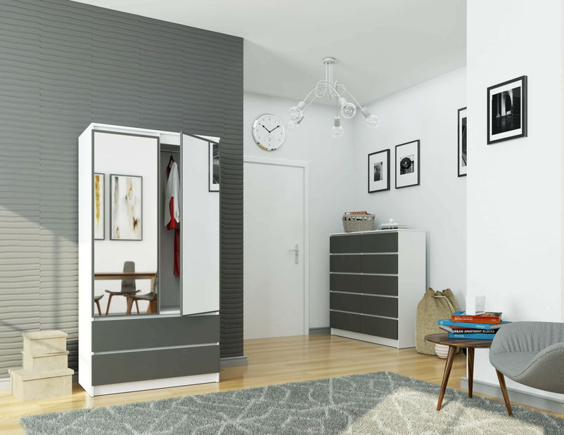 Šatní skříň Submarino (bílá + grafit) (se zrcadlem)