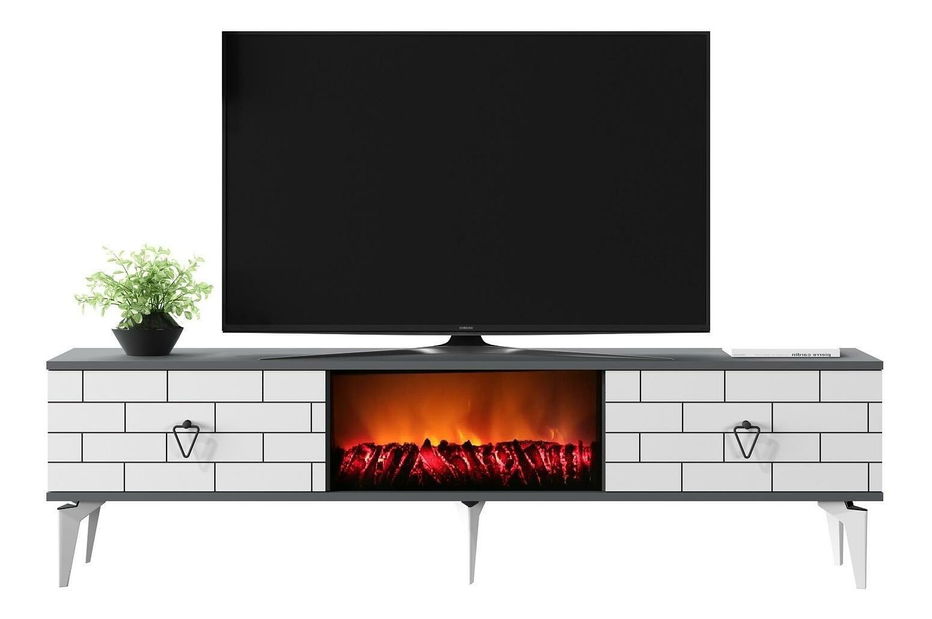 TV stolek/skříňka s krbem Bisena (bílá + antracit)