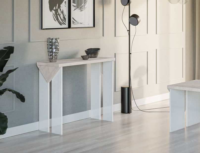 Konzolový stolek Tarni (světle šedá + lesk bílý)