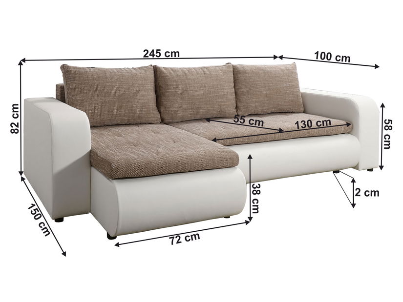 Rozkládací sedací souprava Bistran (bílá + hnědá) (L) 
