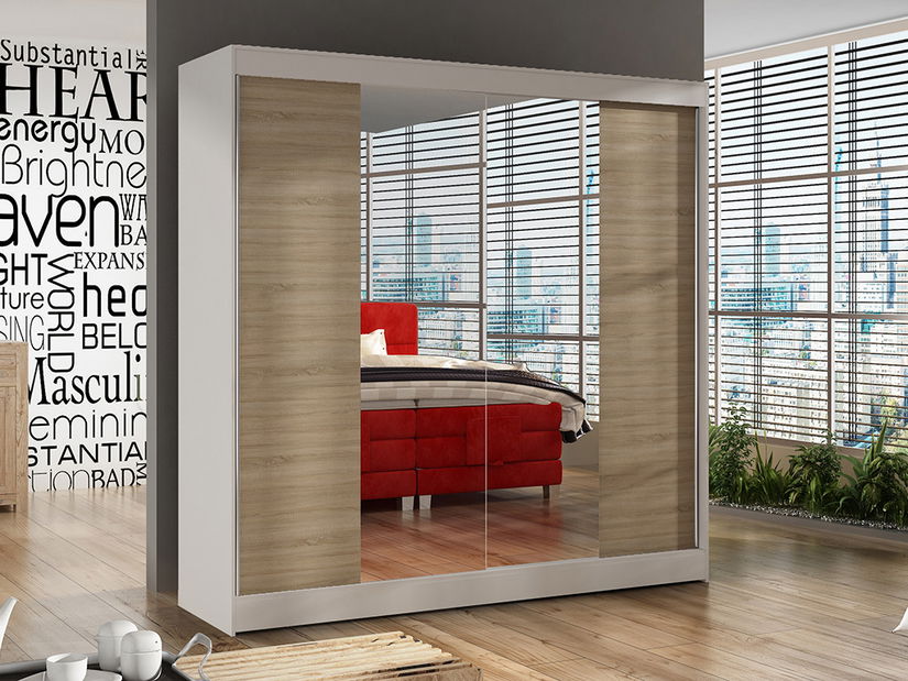 Šatníková skříň Birdie 2 (bílá + dub sonoma)