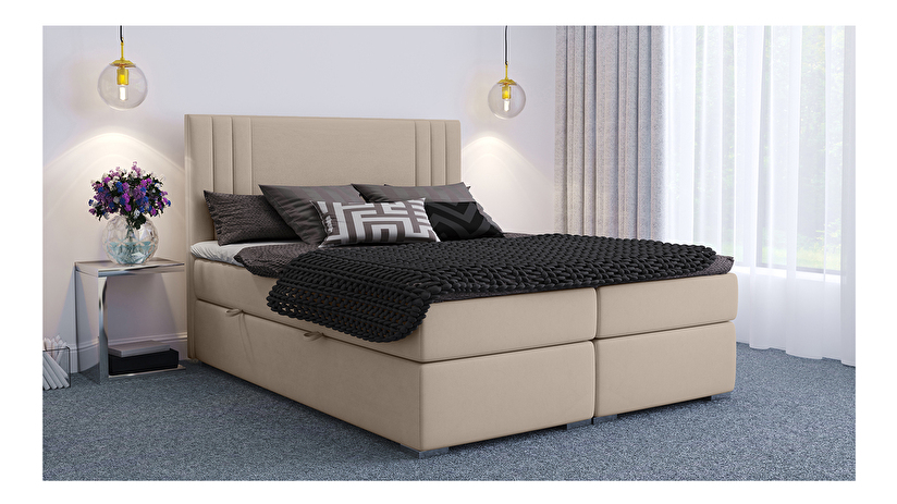 Kontinentální postel 160 cm Morcano (béžová) (s úložným prostorem)