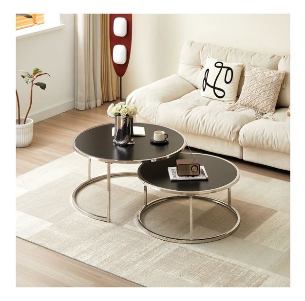 Set 2 ks konferenčních stolků Dvan (stříbrná + černá)