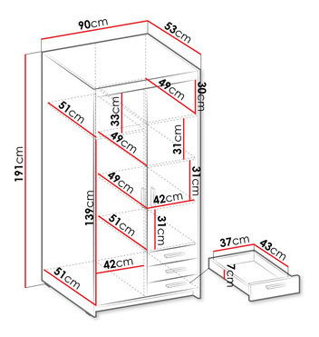 Šatní skříň Milica 2D3S (bílá)