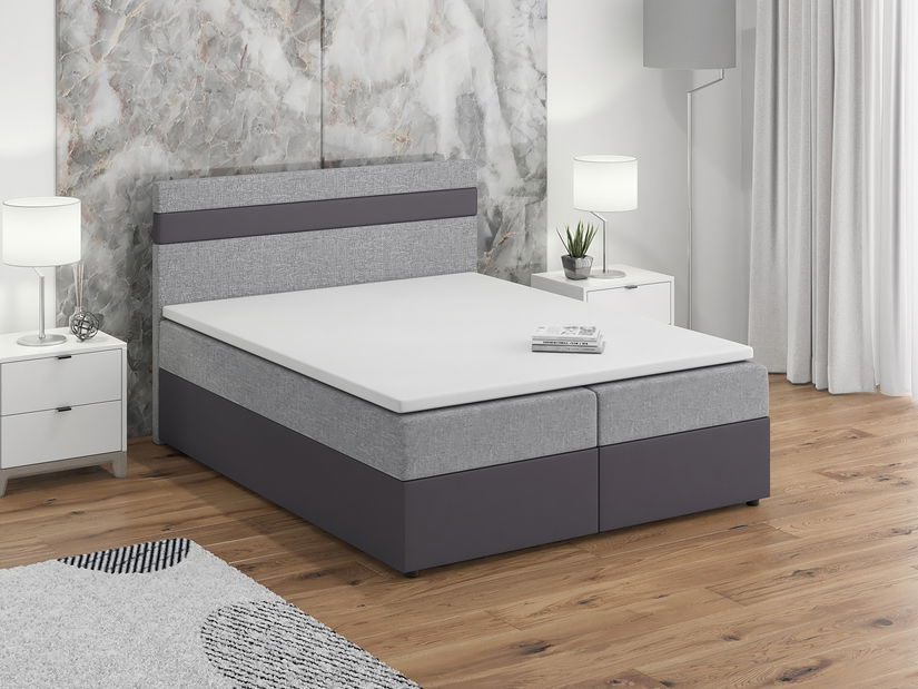 Boxspring postel 160x200 cm Mimosa (melírovaná světle šedá + tmavě šedá) (s roštem a matrací)