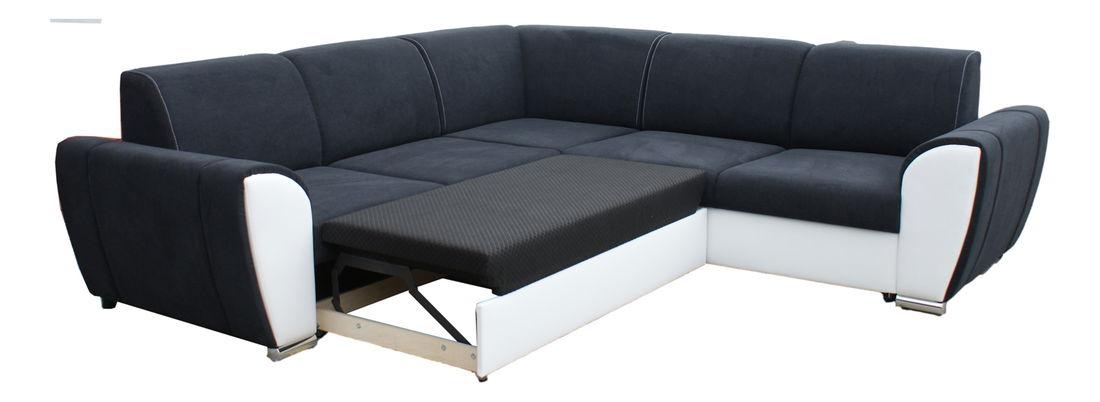 Rohová sedací souprava Denim (černá + bílá) (L)