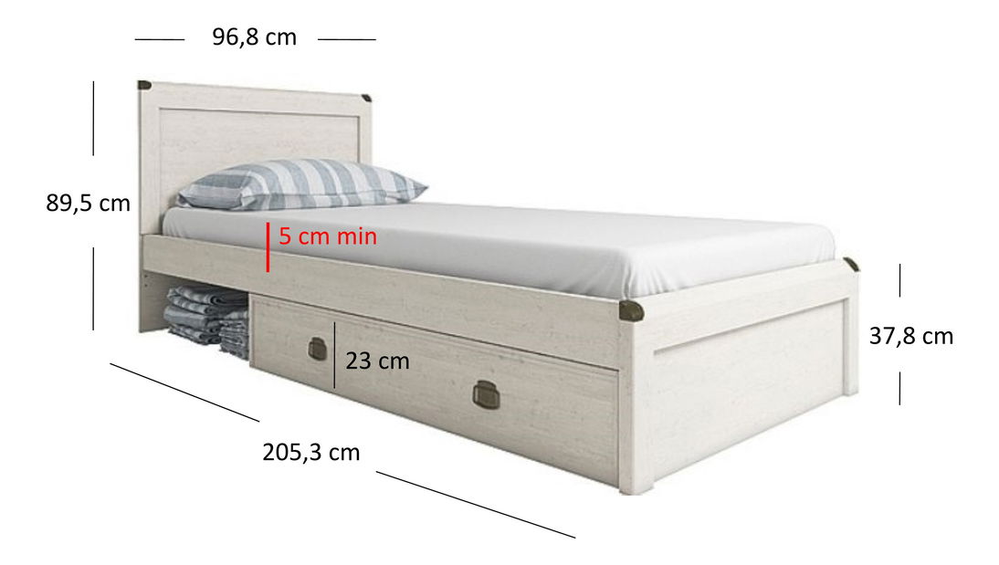Jednolůžková postel 90 cm Marlene 1S (borovice vintage) (s roštem)