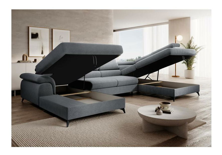 Rohová sedačka ve tvaru U Coly (šedá) (s úl. prostorem) (P)