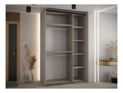 Šatní skříň s posuvnými dveřmi Foktra 3 150 (kašmír + černá) (se zrcadlem)