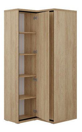 Rohová šatní skříň Sergeda SR14 (hikora přírodní + černá)