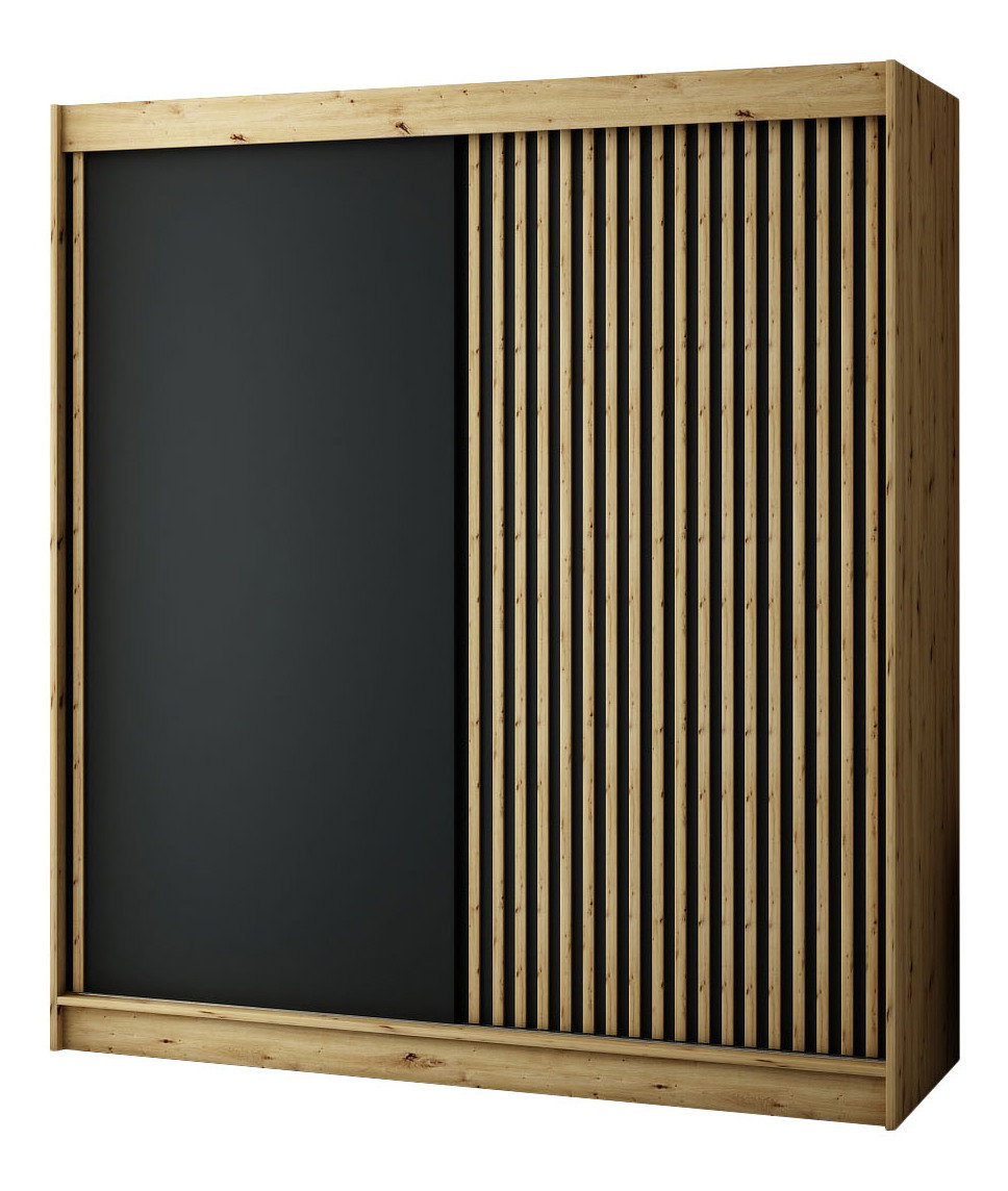 Šatní skříň 200 cm Ladonna (dub artisan + černá matná)