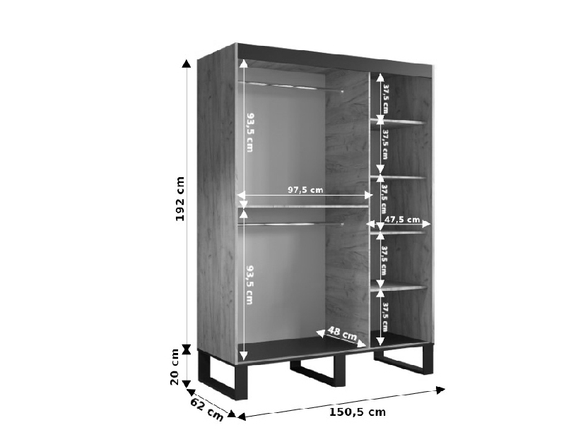 Šatní skříň 150 cm Lennox V4 (dub craft zlatý + černá)